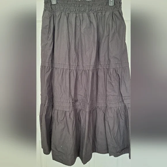 Quince Black Elastic Waist Maxi Skirt XL 100% Organic Cotton Poplin - Picture 3 of 5